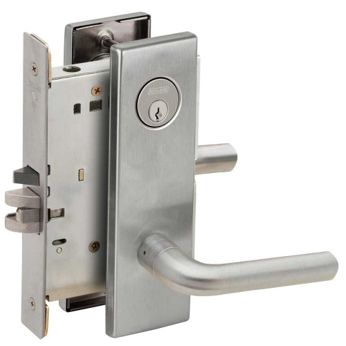 Schlage L9080P 02N 626 Grade 1 Storeroom Mortise Lock Conventional Cylinder S123 Keyway 02 Lever N Escutcheon Satin Chrome Finish Field Reversible L9080P 02N 626