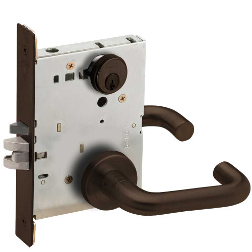 Schlage L9080P 03A 613 Grade 1 Storeroom Mortise Lock Conventional Cylinder S123 Keyway 03 Lever A Rose Dark Oxidized Satin Bronze Oil Rubbed Finish Field Reversible L9080P 03A 613
