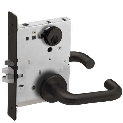 Schlage L9080P 03A 622 Grade 1 Storeroom Mortise Lock Conventional Cylinder S123 Keyway 03 Lever A Rose Flat Black Coated Finish Field Reversible L9080P 03A 622
