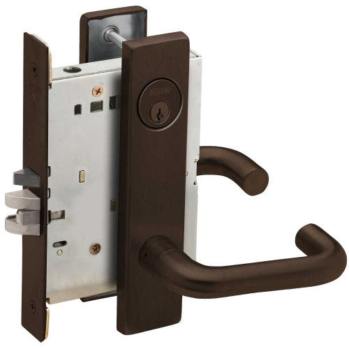 Schlage L9080P 03L 613 Grade 1 Storeroom Mortise Lock Conventional Cylinder S123 Keyway 03 Lever L Escutcheon Dark Oxidized Satin Bronze Oil Rubbed Finish Field Reversible L9080P 03L 613