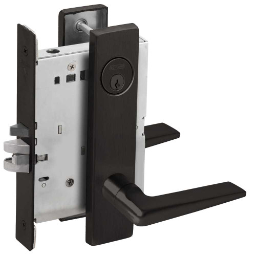 Schlage L9080P 05L 622 Grade 1 Storeroom Mortise Lock Conventional Cylinder S123 Keyway 05 Lever L Escutcheon Flat Black Coated Finish Field Reversible L9080P 05L 622
