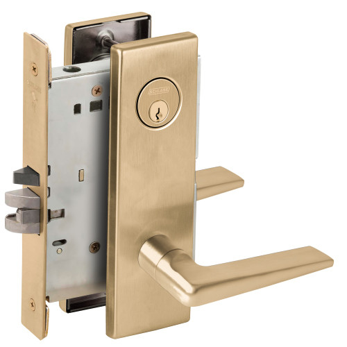 Schlage L9080P 05N 606 Grade 1 Storeroom Mortise Lock Conventional Cylinder S123 Keyway 05 Lever N Escutcheon Satin Brass Finish Field Reversible