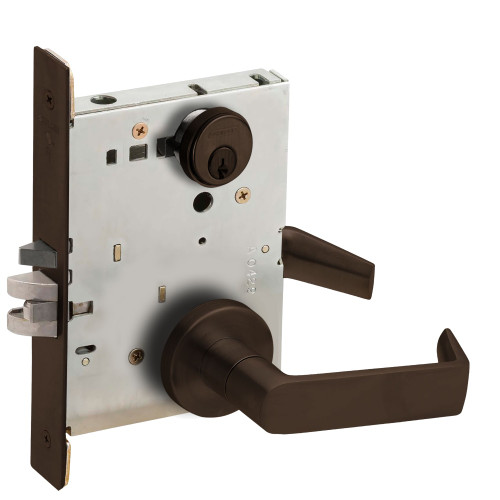 Schlage L9080P 06A 643E Grade 1 Storeroom Mortise Lock Conventional Cylinder S123 Keyway 06 Lever A Rose Aged Bronze Finish Field Reversible