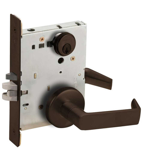 Schlage L9080P 06B 643E Grade 1 Storeroom Mortise Lock Conventional Cylinder S123 Keyway 06 Lever B Rose Aged Bronze Finish Field Reversible L9080P 06B 643E