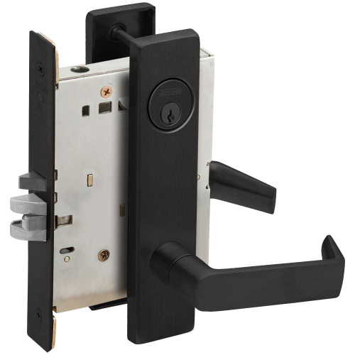 Schlage L9080P 06L 622 Grade 1 Storeroom Mortise Lock Conventional Cylinder S123 Keyway 06 Lever L Escutcheon Flat Black Coated Finish Field Reversible L9080P 06L 622