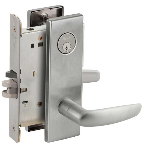 Schlage L9080P 07N 626 Grade 1 Storeroom Mortise Lock Conventional Cylinder S123 Keyway 07 Lever N Escutcheon Satin Chrome Finish Field Reversible L9080P 07N 626