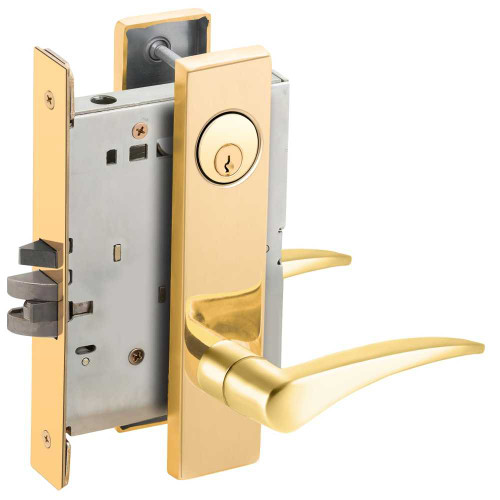 Schlage L9080P 12L 605 LH Grade 1 Storeroom Mortise Lock Conventional Cylinder S123 Keyway 12 Lever L Escutcheon Bright Brass Finish Left-Handed L9080P 12L 605 LH