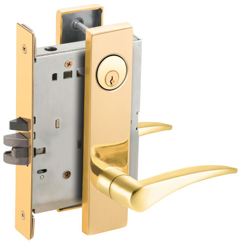 Schlage L9080P 12L 605 RH Grade 1 Storeroom Mortise Lock Conventional Cylinder S123 Keyway 12 Lever L Escutcheon Bright Brass Finish Right-Handed