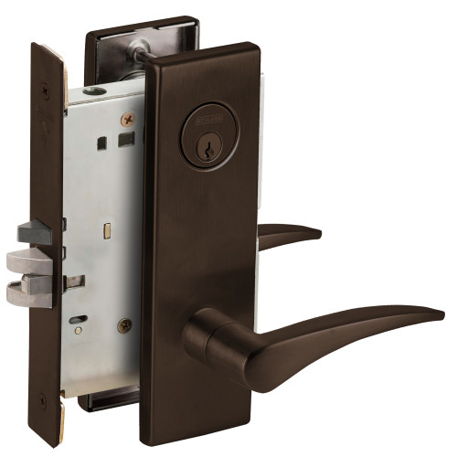 Schlage L9080P 12N 613 RH Grade 1 Storeroom Mortise Lock Conventional Cylinder S123 Keyway 12 Lever N Escutcheon Dark Oxidized Satin Bronze Oil Rubbed Finish Right-Handed