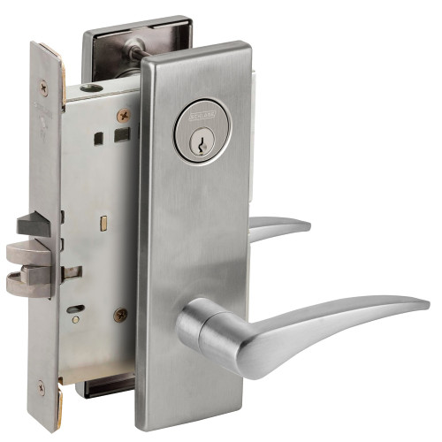 Schlage L9080P 12N 630 RH Grade 1 Storeroom Mortise Lock Conventional Cylinder S123 Keyway 12 Lever N Escutcheon Satin Stainless Steel Finish Right-Handed