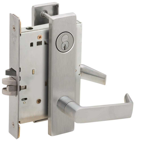 Schlage L9080R 06L 626 Grade 1 Storeroom Mortise Lock Schlage FSIC With Core S123 Keyway 06 Lever L Escutcheon Satin Chrome Finish Field Reversible L9080R 06L 626