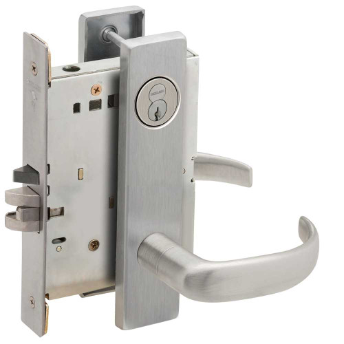 Schlage L9080R 17L 626 Grade 1 Storeroom Mortise Lock Schlage FSIC With Core S123 Keyway 17 Lever L Escutcheon Satin Chrome Finish Field Reversible L9080R 17L 626