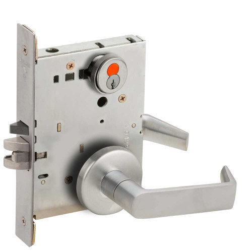 Schlage L9080T 06B 626 Grade 1 Storeroom Mortise Lock Schlage FSIC With Construction Core 06 Lever B Rose Satin Chrome Finish Field Reversible L9080T 06B 626
