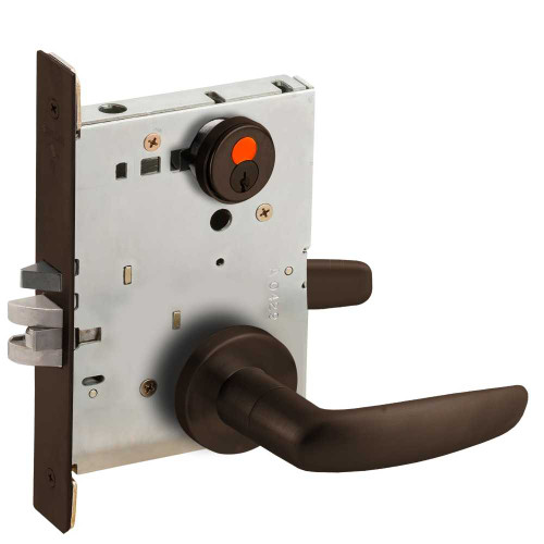 Schlage L9080T 07A 643E Grade 1 Storeroom Mortise Lock Schlage FSIC With Construction Core 07 Lever A Rose Aged Bronze Finish Field Reversible L9080T 07A 643E