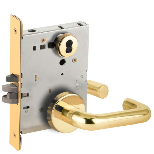 Schlage L9082B 03B 605 Grade 1 Institution Mortise Lock SFIC Prep Less Core 03 Lever B Rose Bright Brass Finish Field Reversible