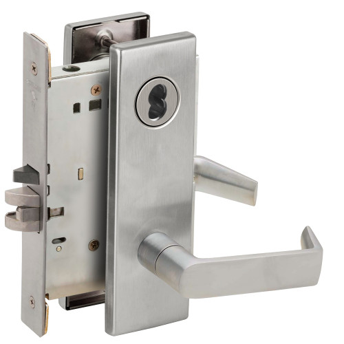 Schlage L9082B 06N 630 Grade 1 Institution Mortise Lock SFIC Prep Less Core 06 Lever N Escutcheon Satin Stainless Steel Finish Field Reversible