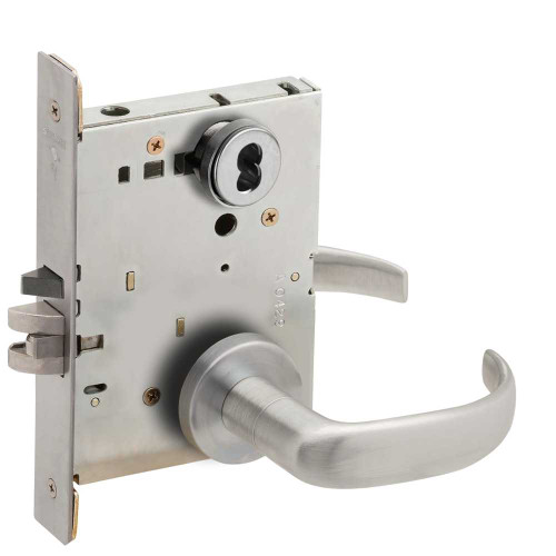 Schlage L9082J 17A 626 Grade 1 Institution Mortise Lock Schlage FSIC Less Core 17 Lever A Rose Satin Chrome Finish Field Reversible L9082J 17A 626