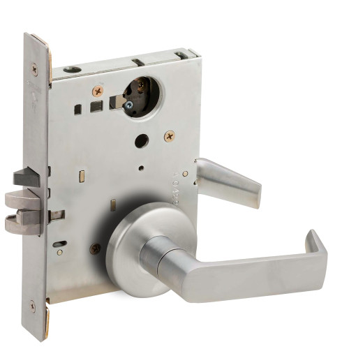 Schlage L9082L 06B 626 Grade 1 Institution Mortise Lock Less Cylinder 06 Lever B Rose Satin Chrome Finish Field Reversible