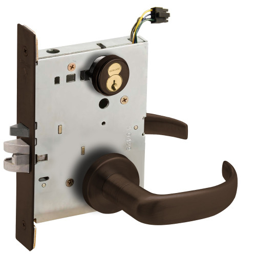 Schlage L9092EUR 17A 643E RX Grade 1 Fail Secure Electric Mortise Lock Schlage FSIC With Core 17 Lever A Rose Request to Exit Aged Bronze Finish Field Reversible