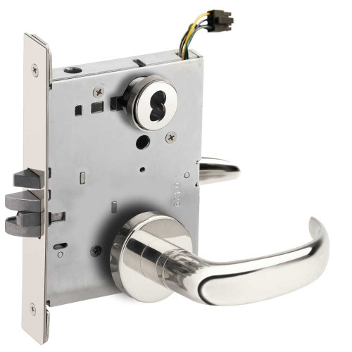 Schlage L9092EUJ 17A 625 RX Grade 1 Fail Secure Electric Mortise Lock Schlage FSIC Prep Less Core 17 Lever A Rose Request to Exit Bright Chromium Plated Finish Field Reversible L9092EUJ 17A 625 RX