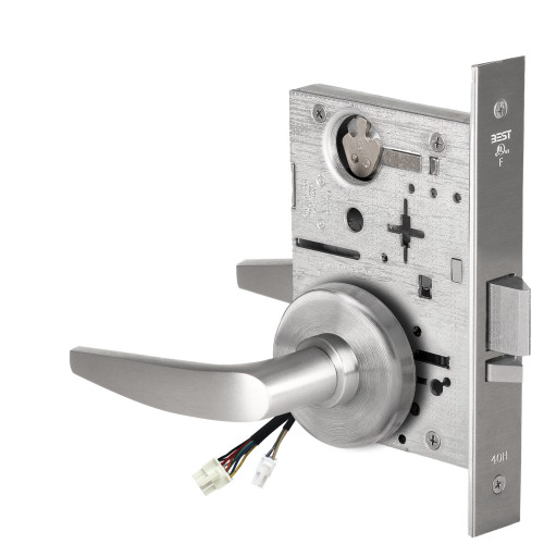 BEST 45HW0NXEU16H630AMRQE12V Fail Secure 12V No Key Override Electrified Mortise Lock 16 Lever H Rose Request to Exit Satin Stainless Steel Antimicrobial