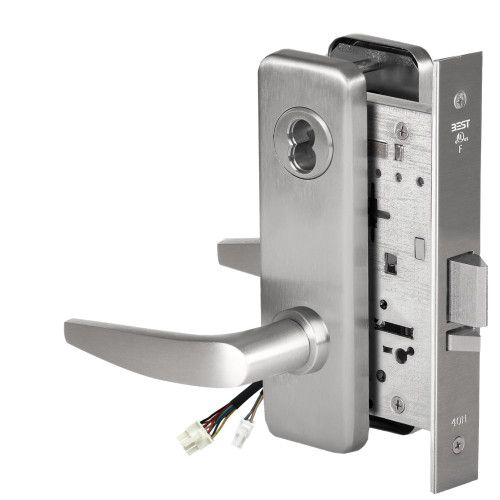 BEST 45HW7WEU16J630AMRQE12V Fail Secure 12V Double Cylinder Electrified Mortise Lock 16 Lever J Escutcheon Request to Exit Satin Stainless Steel Antimicrobial