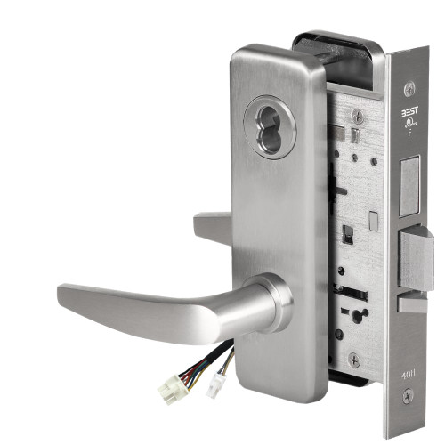 BEST 45HW7TWEL16J630AMRQE12V Fail Safe 12V Double Cylinder With Deadbolt Electrified Mortise Lock 16 Lever J Escutcheon Request to Exit Satin Stainless Steel Antimicrobial