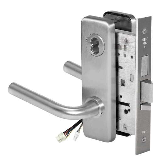 BEST 45HW7TWEL12J630AM12V Fail Safe 12V Double Cylinder With Deadbolt Electrified Mortise Lock 12 Lever J Escutcheon Satin Stainless Steel Antimicrobial 45HW7TWEL12J630AM12V