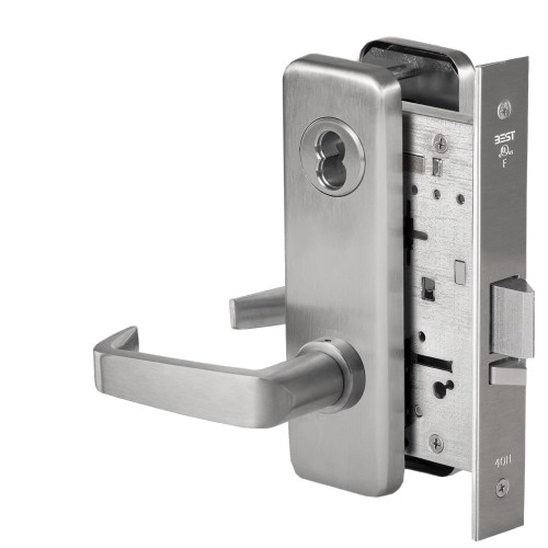 BEST 45HW7WEU15J630AMRQE12V Fail Secure 12V Double Cylinder Electrified Mortise Lock 15 Lever J Escutcheon Request to Exit Satin Stainless Steel Antimicrobial