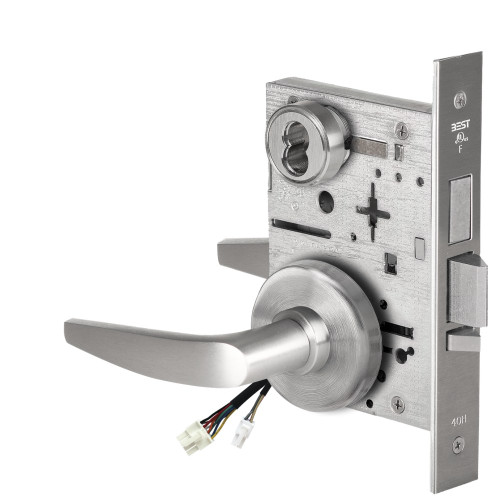 BEST 45HW7TWEU16H630AM12V Fail Secure 12V Double Cylinder with Deadbolt Electrified Mortise Lock 16 Lever H Rose Satin Stainless Steel Antimicrobial