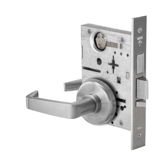 BEST 45HW0LEL15H630AM12V Fail Safe 12V With Deadbolt No Key Override Electrified Mortise Lock 15 Lever H Rose Satin Stainless Steel Antimicrobial 45HW0LEL15H630AM12V