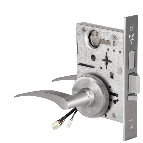 BEST 45HW0LEL17RH630AM12V Fail Safe 12V With Deadbolt No Key Override Electrified Mortise Lock 17 Lever H Rose Right Hand Satin Stainless Steel Antimicrobial