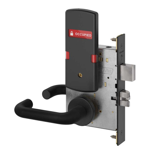 Schlage L9440 03A 622 OS-OCC Grade 1 Privacy with Deadbolt Mortise Lock 03 Lever A Rose Exterior Indicator Displays Vacant/Occupied Flat Black Coated Finish Field Reversible L9440 03A 622 OS-OCC