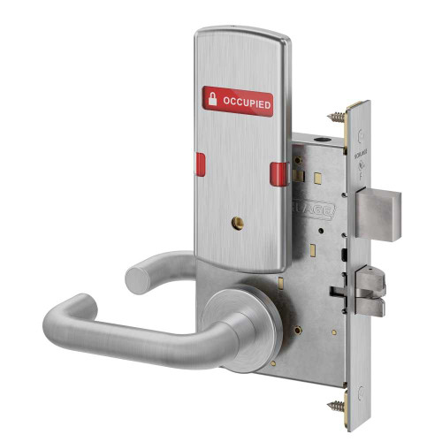 Schlage L9440 03A 626 OS-OCC Grade 1 Privacy with Deadbolt Mortise Lock 03 Lever A Rose Exterior Indicator Displays Vacant/Occupied Satin Chrome Finish Field Reversible L9440 03A 626 OS-OCC