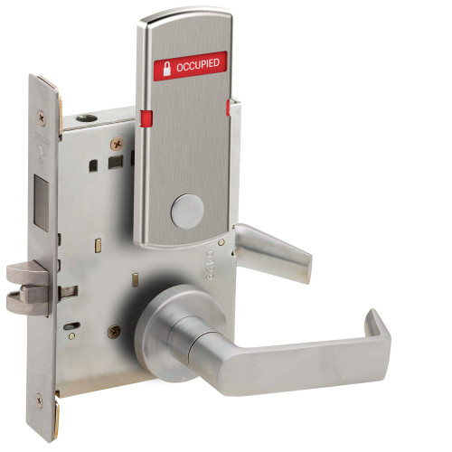 Schlage L9440 06A 630 L283-722 Grade 1 Privacy with Deadbolt Mortise Lock 06 Lever A Rose Exterior Indicator Displays Vacant/Occupied Satin Stainless Steel Finish Field Reversible