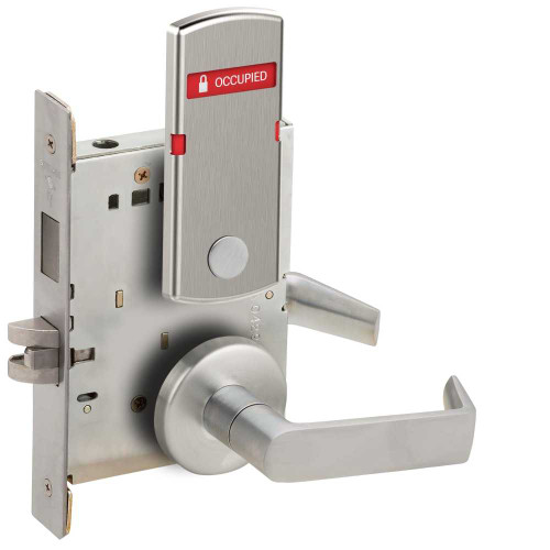 Schlage L9440 06B 626 OS-OCC Grade 1 Privacy with Deadbolt Mortise Lock 06 Lever B Rose Exterior Indicator Displays Vacant/Occupied Satin Chrome Finish Field Reversible L9440 06B 626 OS-OCC