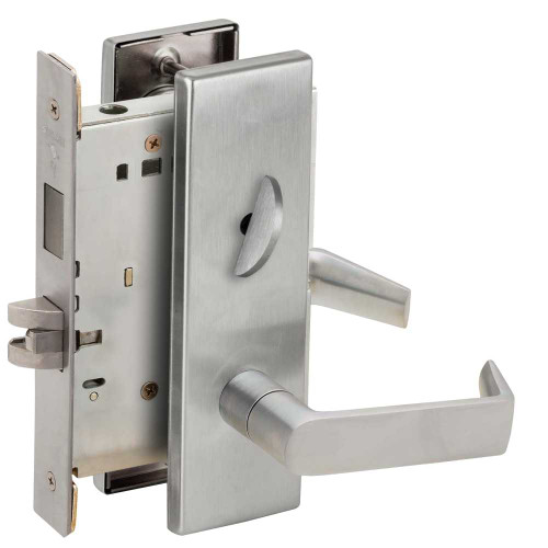 Schlage L9440 06N 630 Grade 1 Privacy with Deadbolt Mortise Lock 06 Lever N Escutcheon Satin Stainless Steel Finish Field Reversible L9440 06N 630