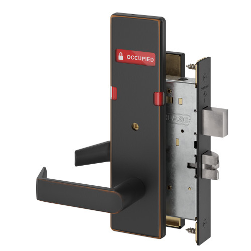Schlage L9440 06N 643E OS-OCC Grade 1 Privacy with Deadbolt Mortise Lock 06 Lever N Escutcheon Exterior Indicator Displays Vacant/Occupied Aged Bronze Finish Field Reversible