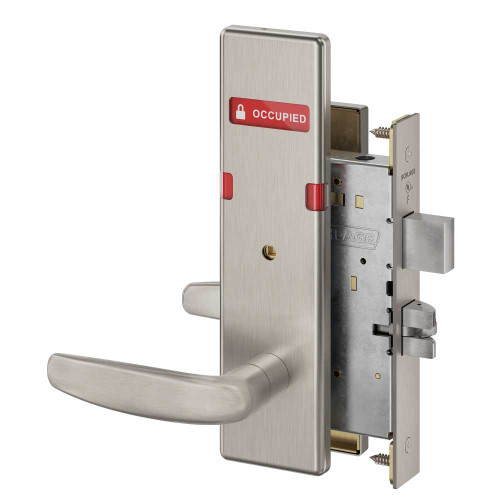 Schlage L9440 07N 630 OS-OCC Grade 1 Privacy with Deadbolt Mortise Lock 07 Lever N Escutcheon Exterior Indicator Displays Vacant/Occupied Satin Stainless Steel Finish Field Reversible L9440 07N 630 OS-OCC