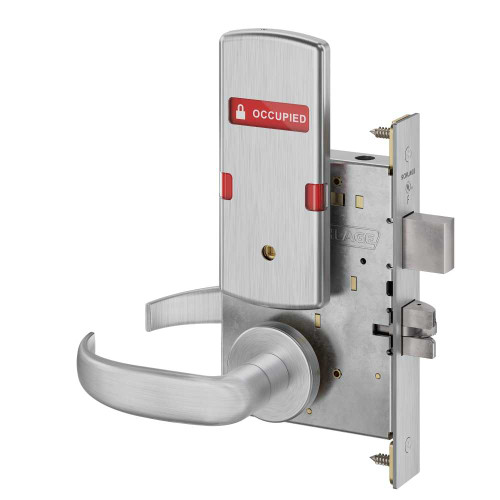 Schlage L9440 17A 626 OS-OCC Grade 1 Privacy with Deadbolt Mortise Lock 17 Lever A Rose Exterior Indicator Displays Vacant/Occupied Satin Chrome Finish Field Reversible L9440 17A 626 OS-OCC