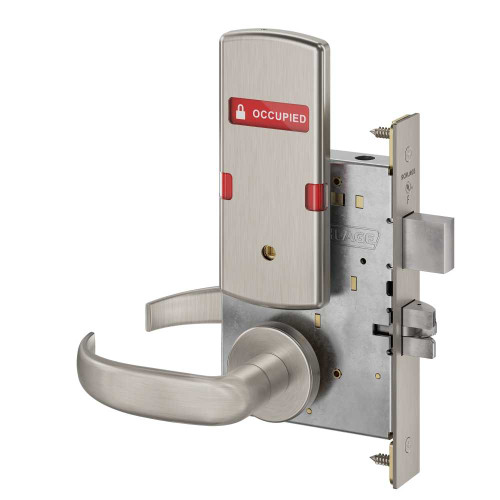 Schlage L9440 17A 630 OS-OCC Grade 1 Privacy with Deadbolt Mortise Lock 17 Lever A Rose Exterior Indicator Displays Vacant/Occupied Satin Stainless Steel Finish Field Reversible L9440 17A 630 OS-OCC