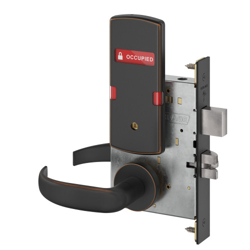 Schlage L9440 17A 643E OS-OCC Grade 1 Privacy with Deadbolt Mortise Lock 17 Lever A Rose Exterior Indicator Displays Vacant/Occupied Aged Bronze Finish Field Reversible