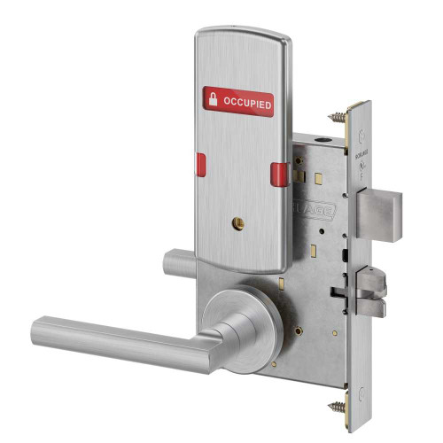 Schlage L9440 LATA 626 OS-OCC Grade 1 Privacy with Deadbolt Mortise Lock Latitude Lever A Rose Exterior Indicator Displays Vacant/Occupied Satin Chrome Finish Field Reversible L9440 LATA 626 OS-OCC