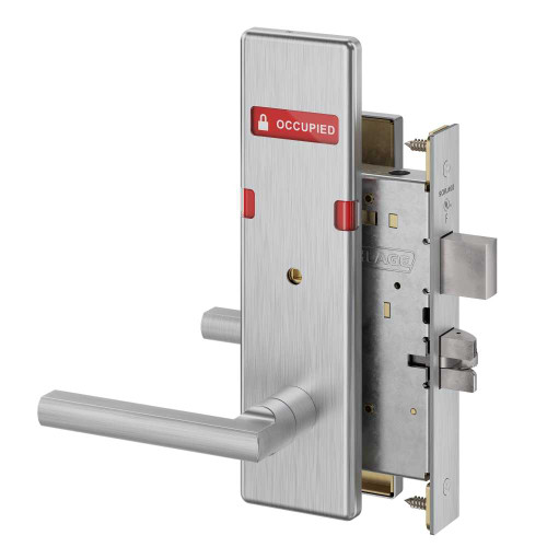Schlage L9440 LATN 626 OS-OCC Grade 1 Privacy with Deadbolt Mortise Lock Latitude Lever N Escutcheon Exterior Indicator Displays Vacant/Occupied Satin Chrome Finish Field Reversible L9440 LATN 626 OS-OCC