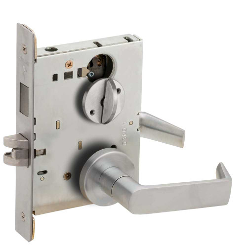 Schlage L9444 06A 626 L583-363 Grade 1 Privacy with Deadbolt and Coin Turn Mortise Lock 06 Lever A Rose ADA Thumbturn Satin Chrome Finish Field Reversible L9444 06A 626 L583-363