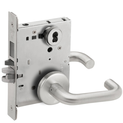 Schlage L9453B 03B 626 Schlage L-Series Entrance Mortise Lock B Rose 03 Lever Grade 1 Mortise Lock SFIC Prep Less Core Satin Chrome