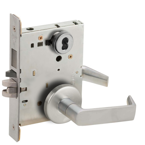 Schlage L9453J 06B 626 Schlage L-Series Entrance Mortise Lock B Rose 06 Lever Grade 1 Mortise Lock FSIC Less Core Satin Chrome