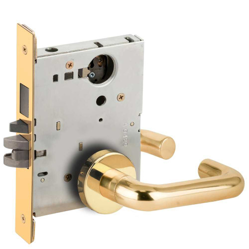 Schlage L9453L 03A 605 Entrance Mortise Lock with Deadbolt 03A Design Less Cylinder Bright Brass L9453L 03A 605
