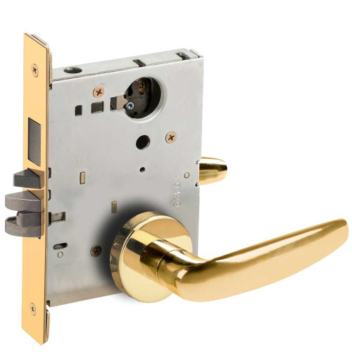 Schlage L9453L 07A 605 Entrance Mortise Lock with Deadbolt 07A Design Less Cylinder Bright Brass L9453L 07A 605