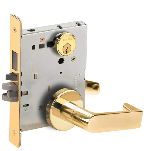 Schlage L9453P 06B 605 Entrance Mortise Lock with Deadbolt 06B Design Bright Brass L9453P 06B 605